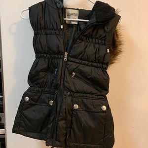 Esprit Black Puffer Vest with Hoodie and Fur